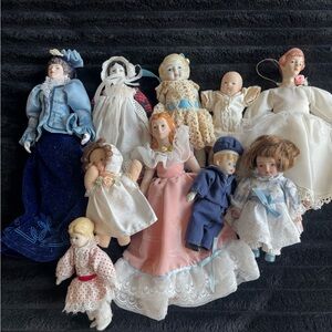 Collector Set of Assorted Kids Dolls in Blue, Pink, White and Cream